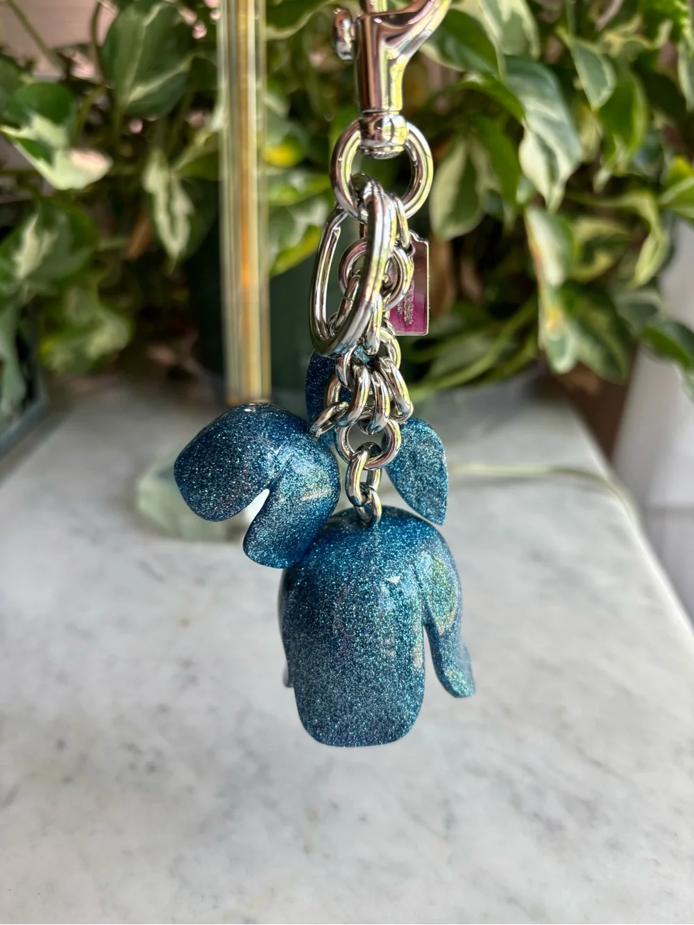 Coach Blue Glitter Tea Rose Flower Keychain Charm
